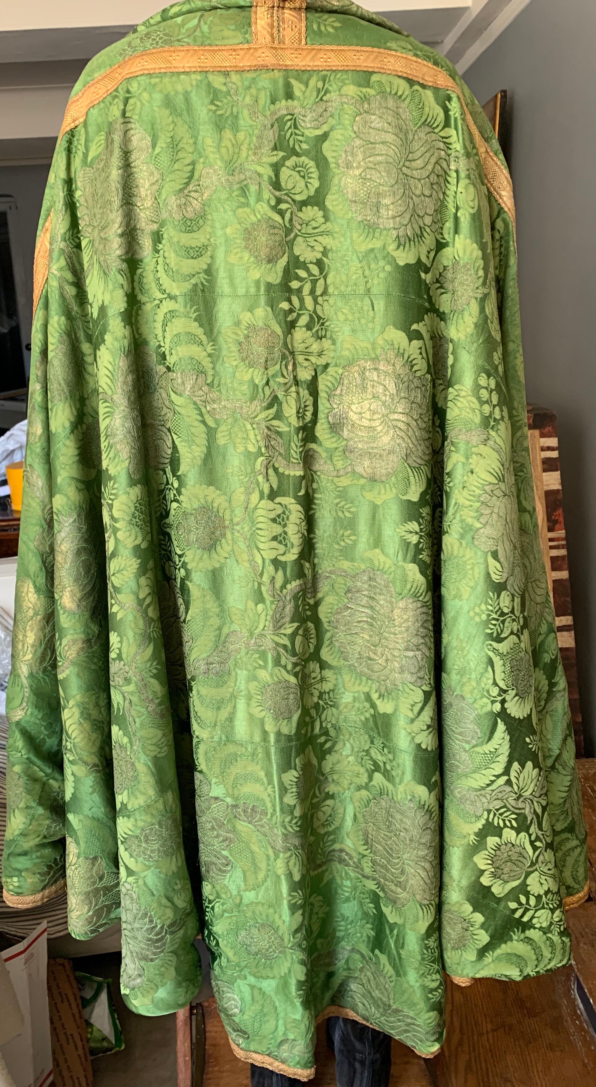 Italian Green Damask and Gilt Thread Chasuble Cape