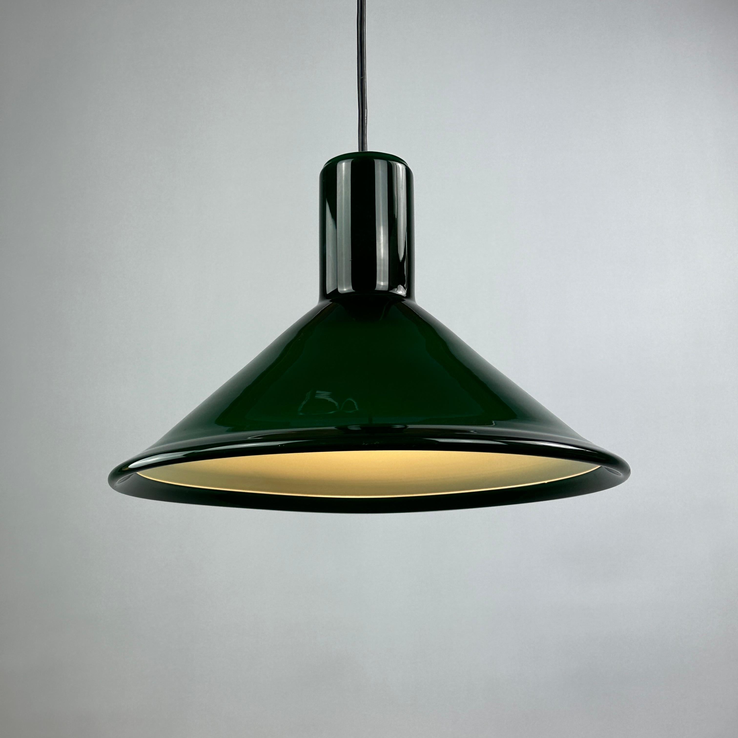 Mid-Century Modern Green Danish glass pendant light Model P & T by Michael Bang for Holmegaard 1972 For Sale