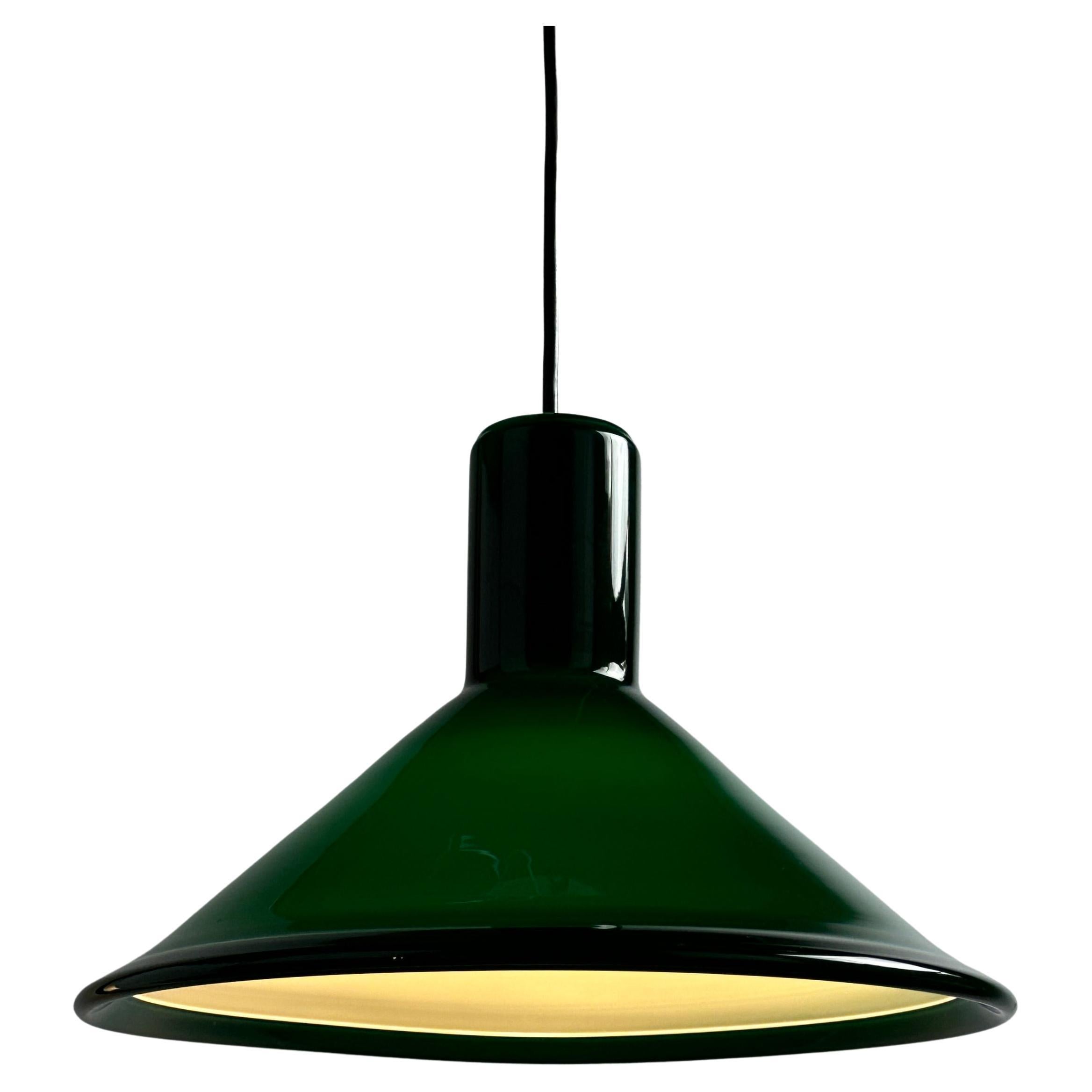 Green Danish glass pendant light Model P & T by Michael Bang for Holmegaard 1972 For Sale