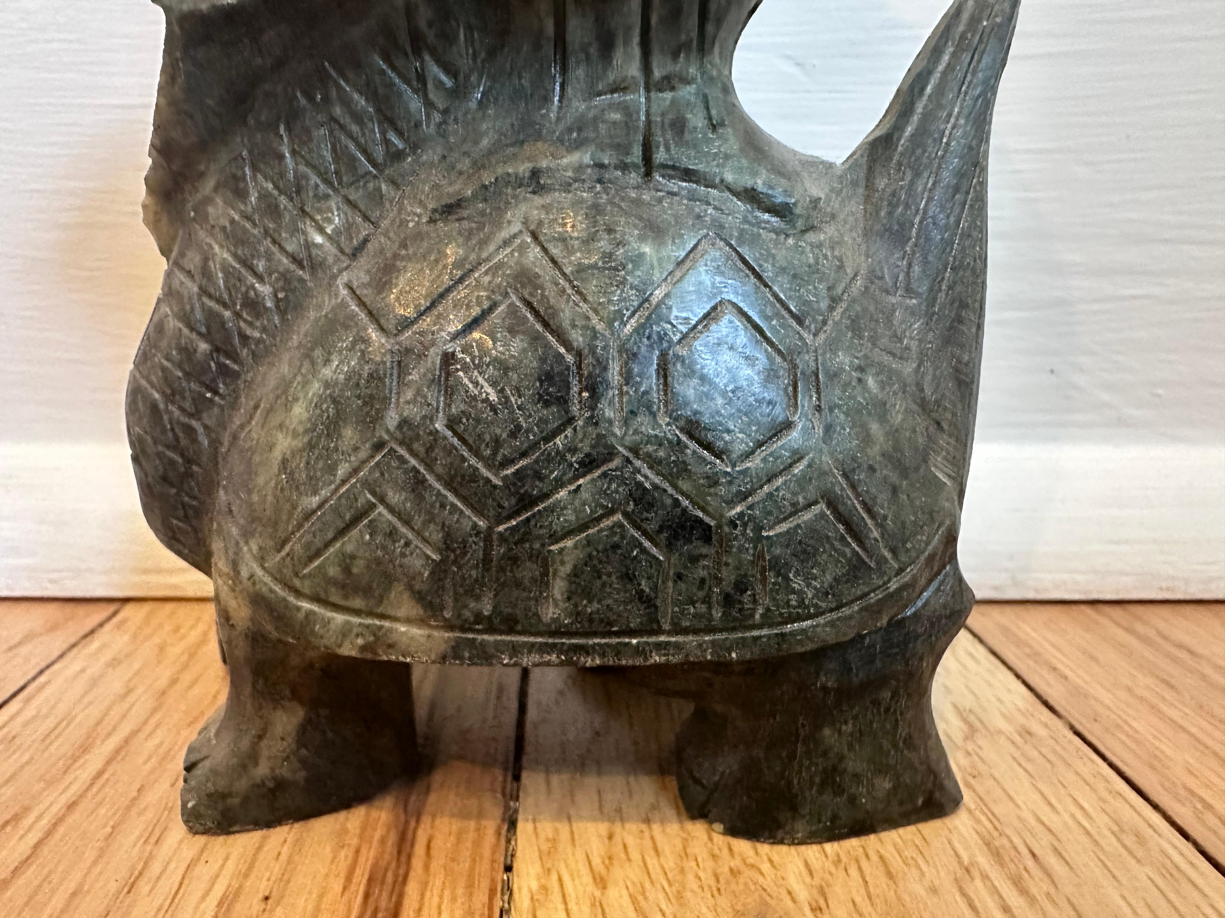 Fin du 20e siècle Greene & Greene Stone Stone Dragon Carving With Dish Candleholder Incense Holder en vente