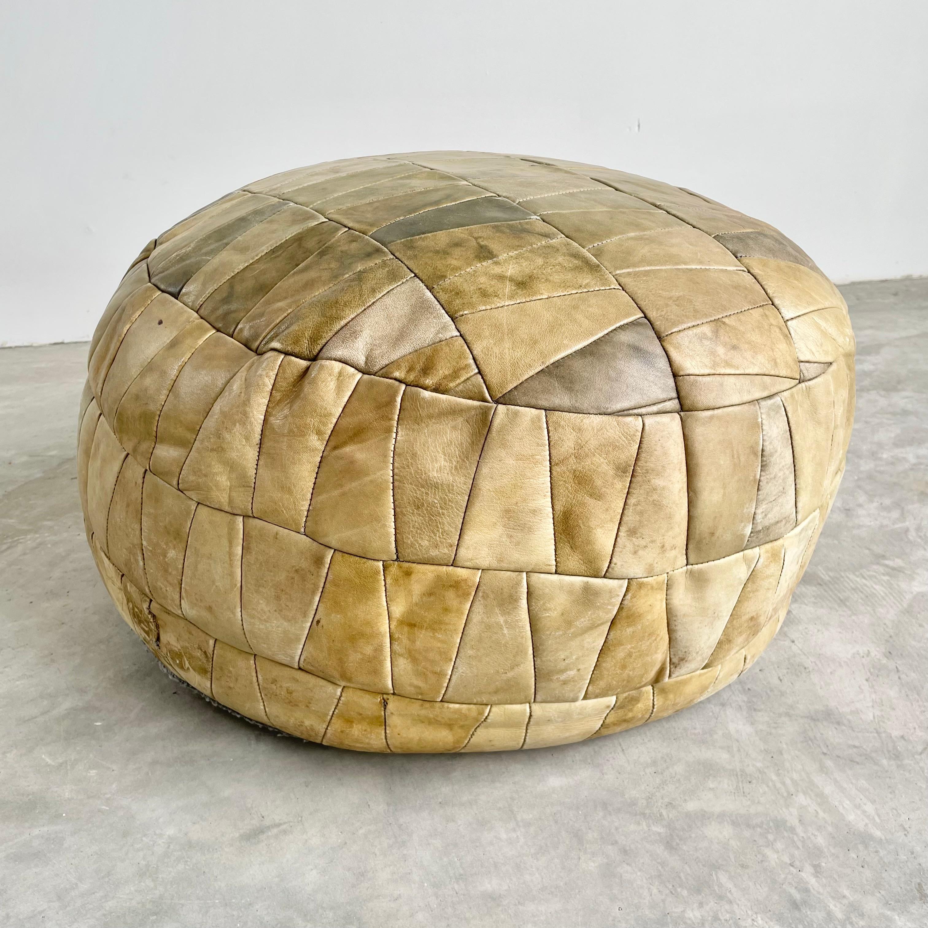 Green De Sede Patchwork Leather Pouf, 1960s Switzerland In Good Condition In Los Angeles, CA