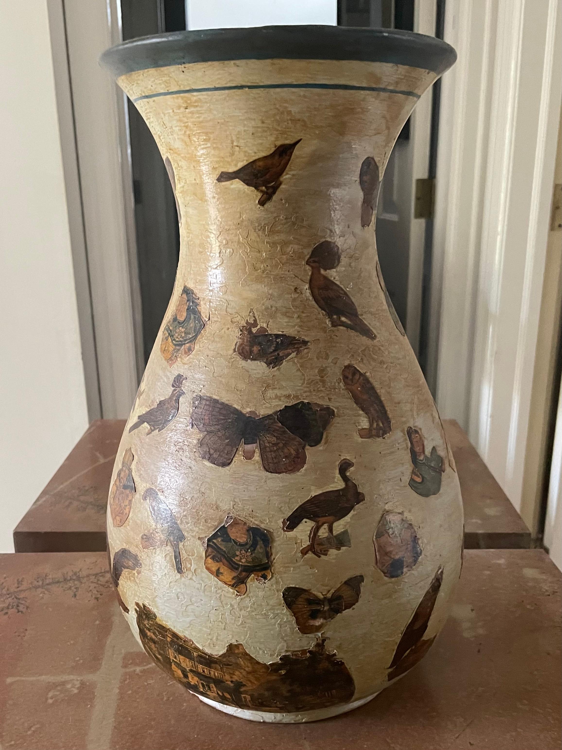 Terracotta Green Decalcomania Vase For Sale