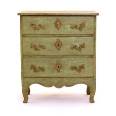 Green Decorated 18th Century Swedish Rococo Commode / Chest of Drawers