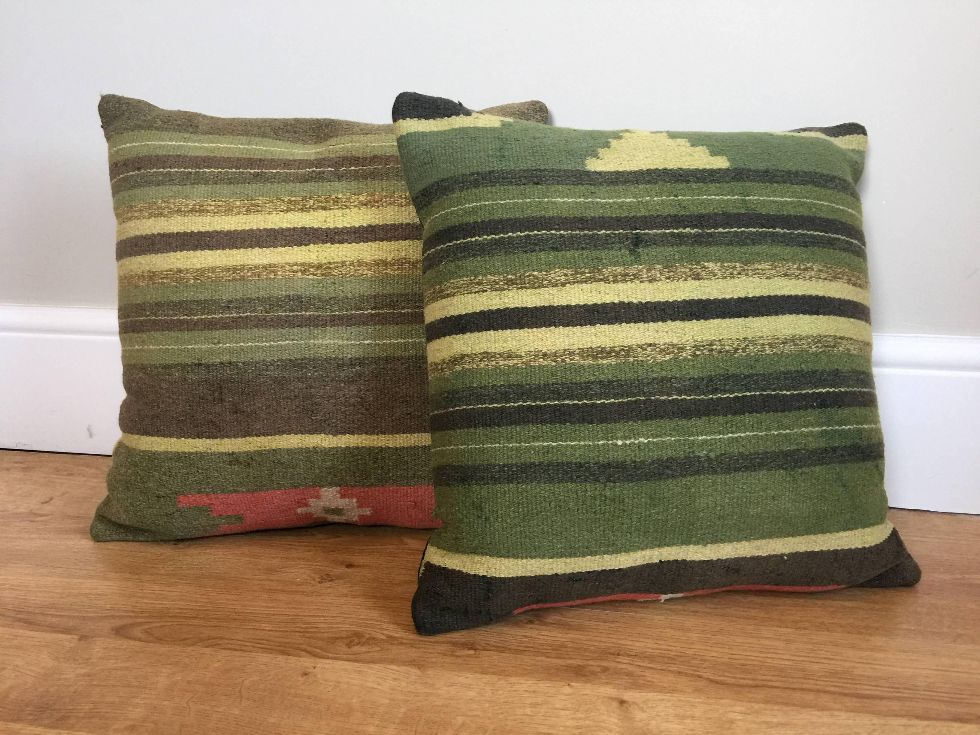 Vegetable Dyed Green Decorative Pillows Handwoven Kilim Decorative Pillow Bench Cushion Cover
