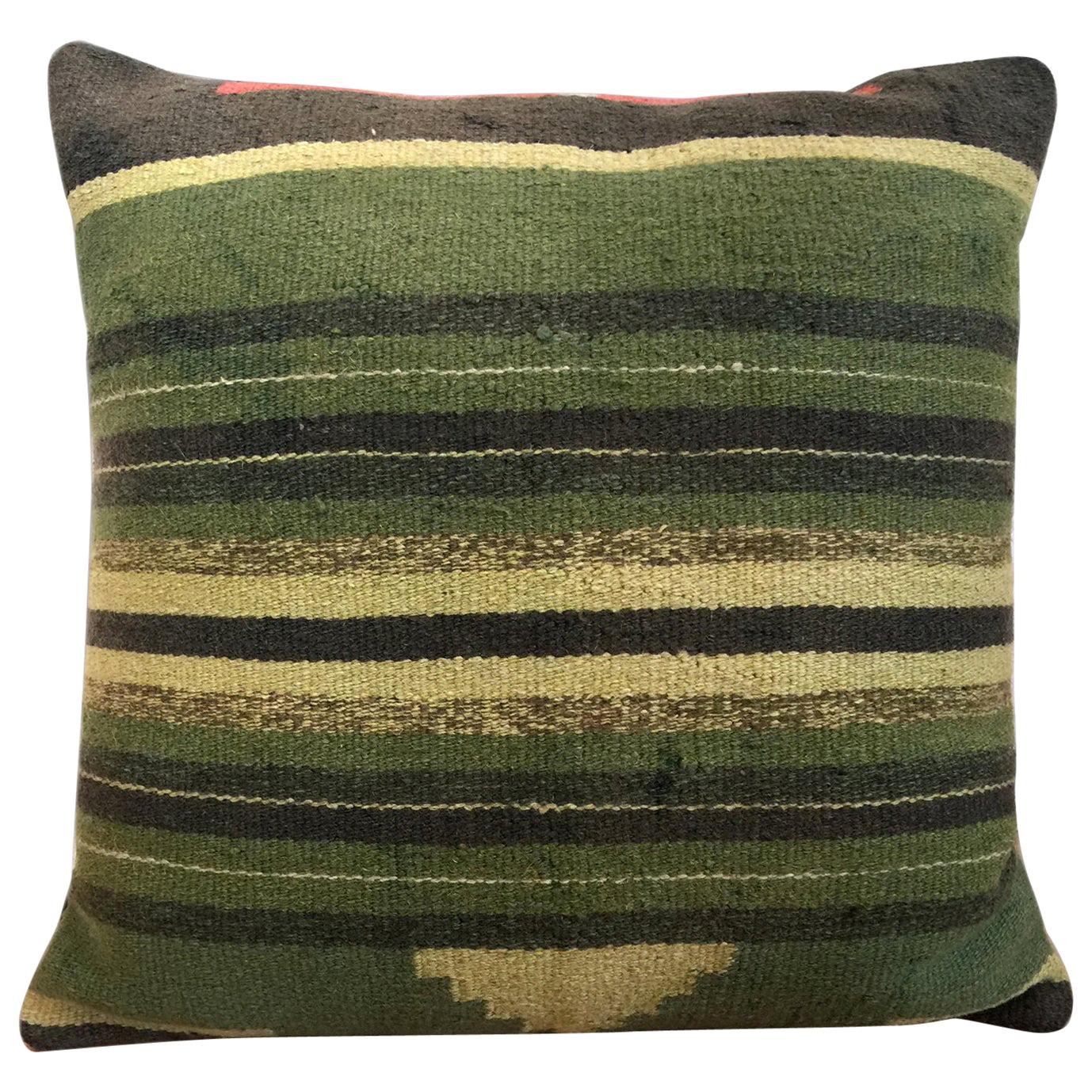 Green Decorative Pillows Handwoven Kilim Decorative Pillow Bench Cushion Cover