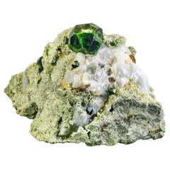 Green Demantoid Garnet Focal Crystal On Matrix From Kuh-E-Belgheys, Iran