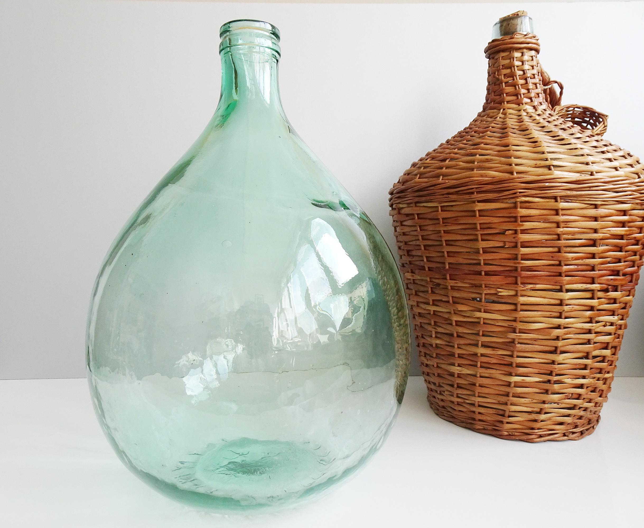 20th Century Green Demijohn, Glass Wine Bottle, France, 1950s For Sale