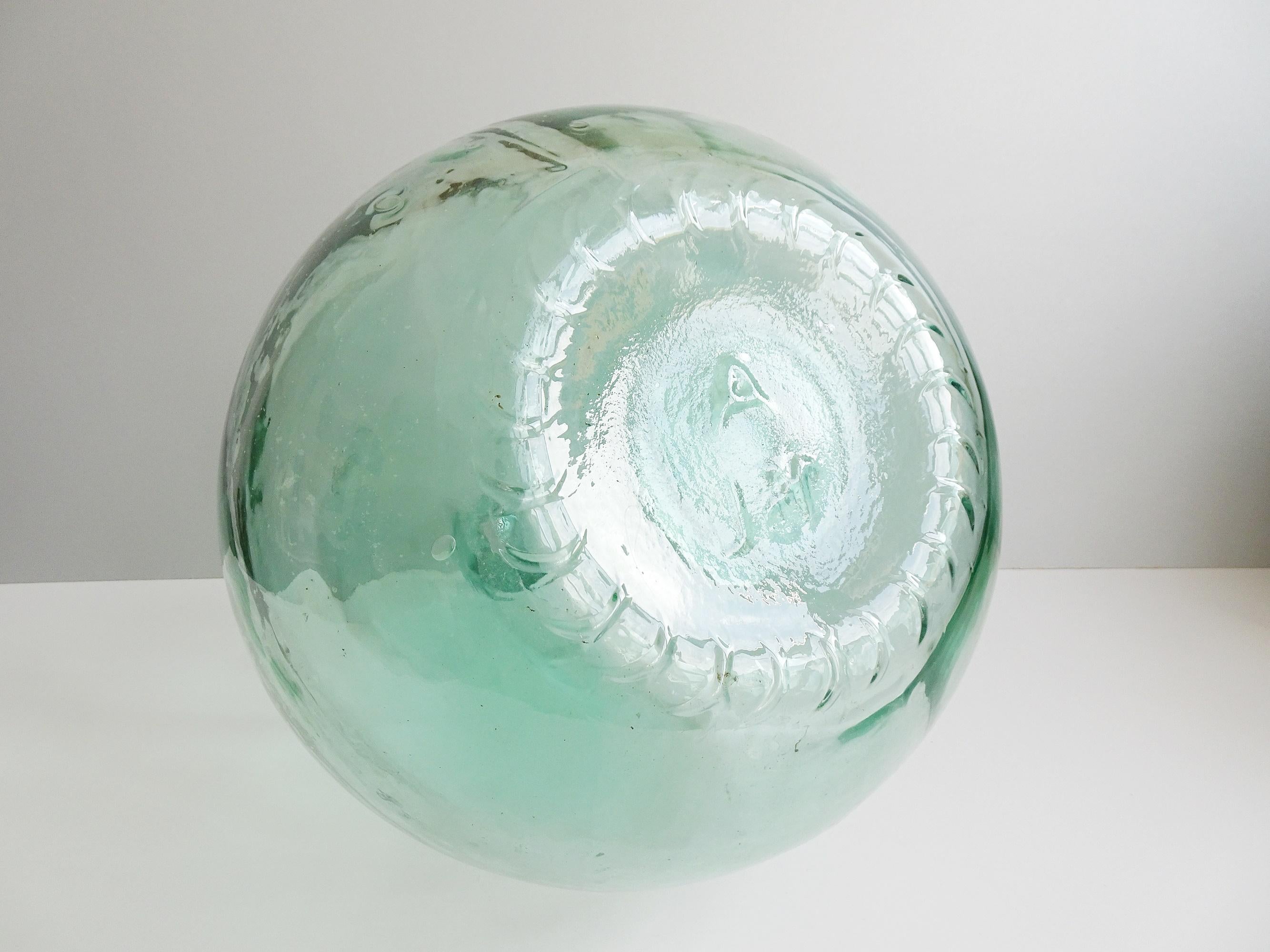 Pressed Green Demijohn, Glass Wine Bottle, France, 1950s For Sale