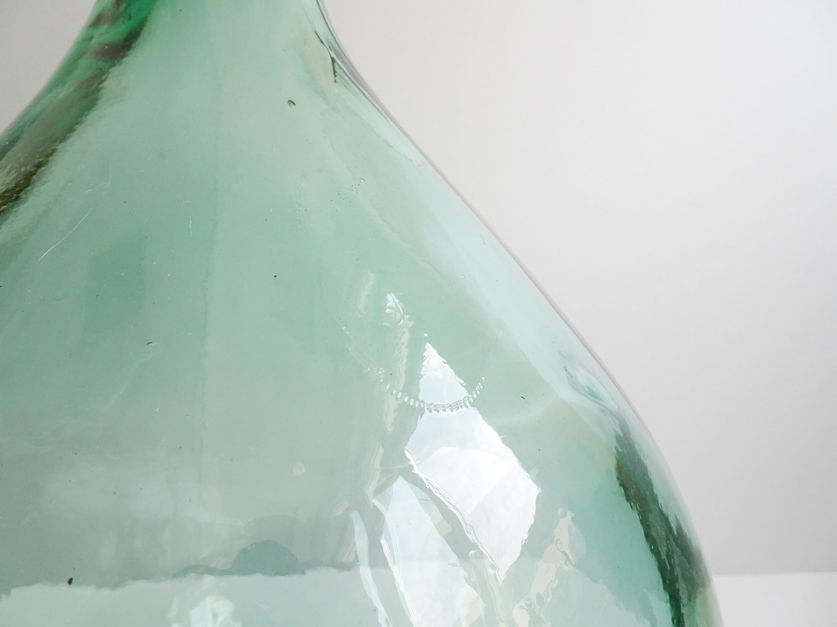 Green Demijohn, Glass Wine Bottle, France, 1950s In Good Condition For Sale In Saarbruecken, DE