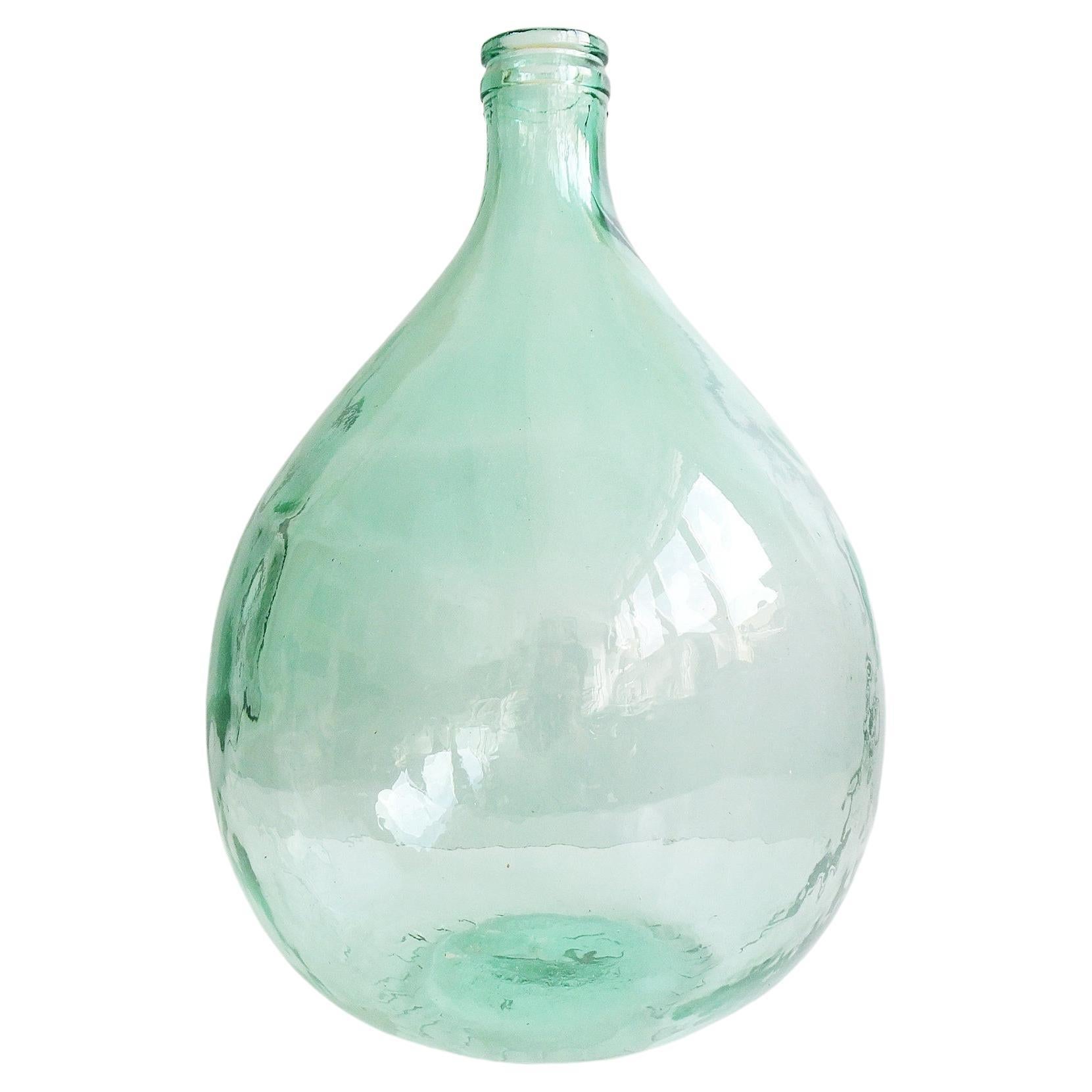 Green Demijohn, Glass Wine Bottle, France, 1950s For Sale