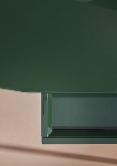 Green Desk, desk and mirror in glossy lacquered green MDF, Kiki Van Eijk