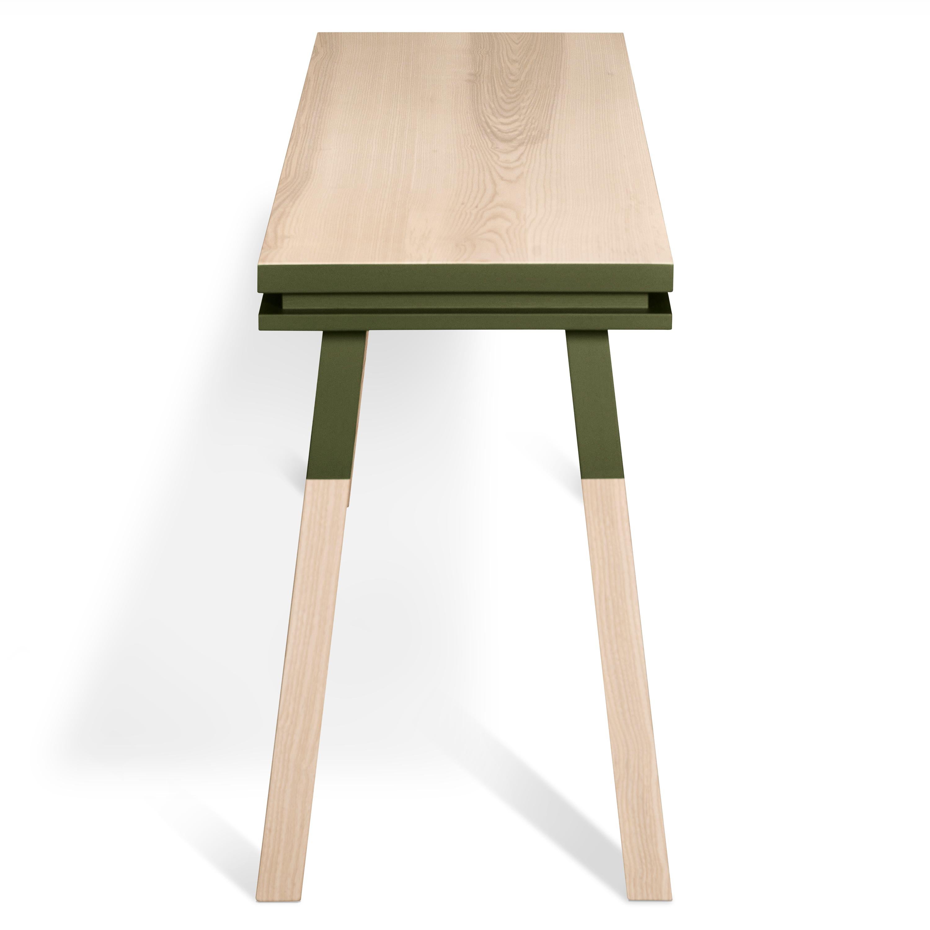 Hand-Crafted Green desk table in solid Ash, design by Eric Gizard, Paris - 11 colours For Sale