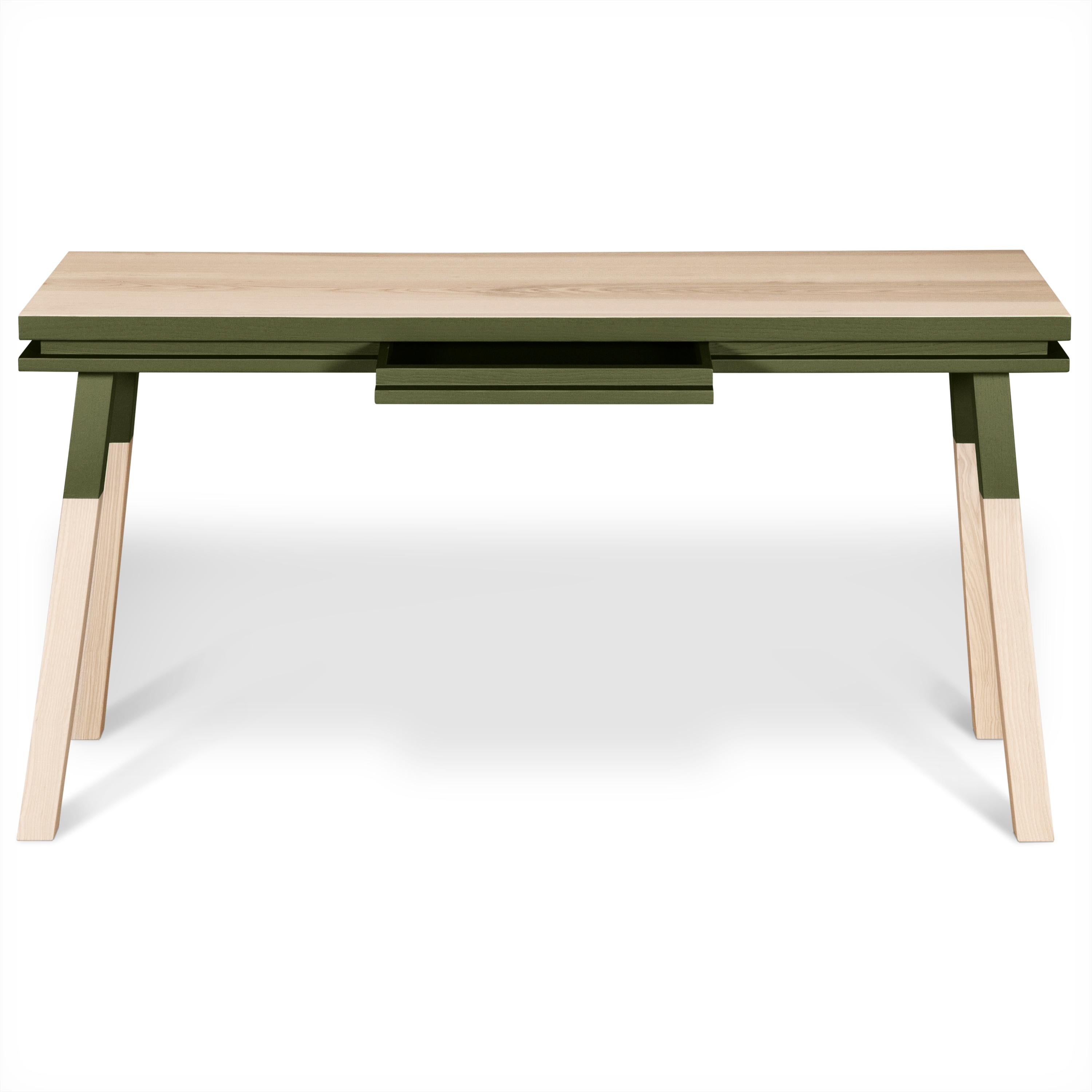 Green desk table in solid Ash, design by Eric Gizard, Paris - 11 colours For Sale 1