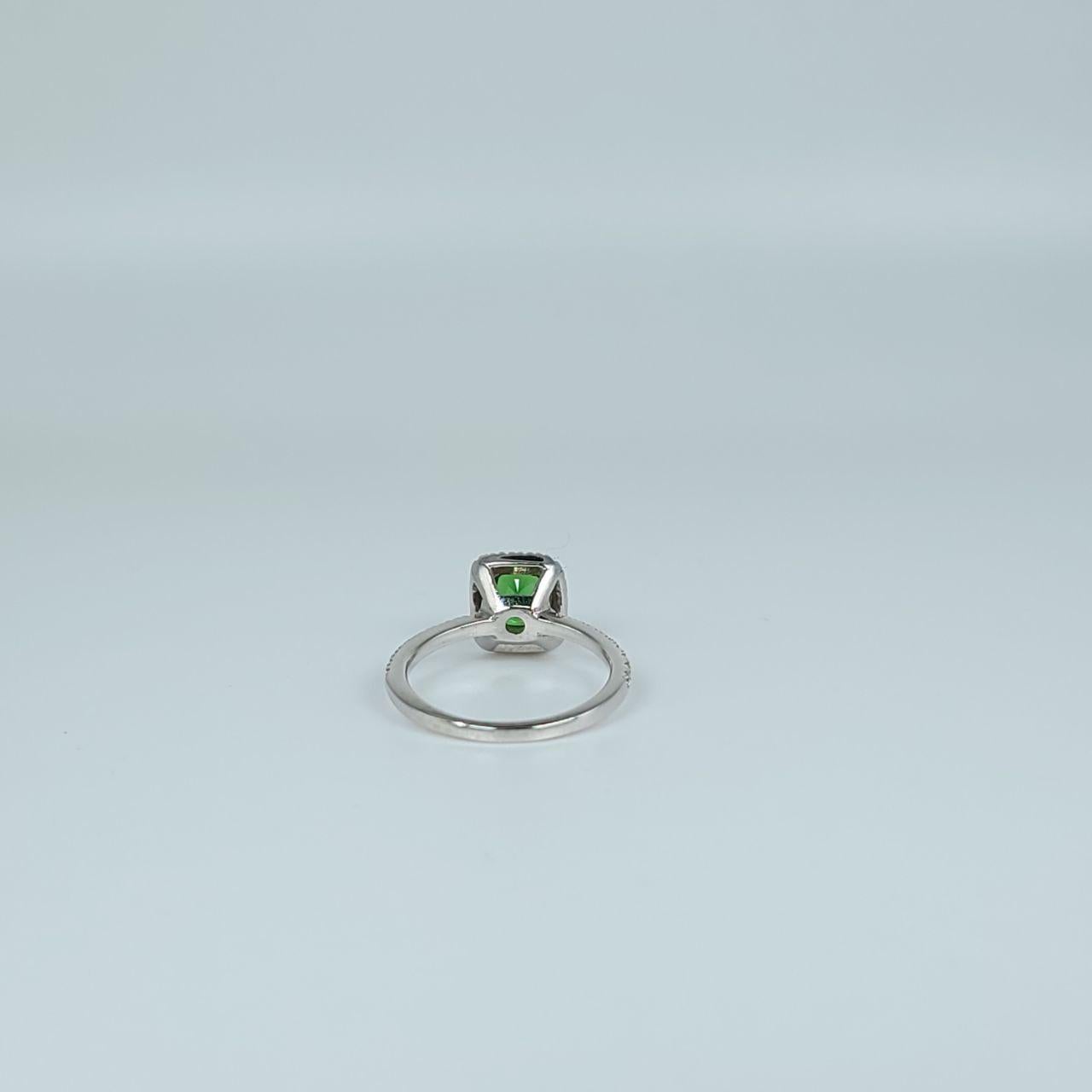 Green Diamaond Ring Engagement Ring 14 Karat White Gold Tsavorite Diamond Ring For Sale 1