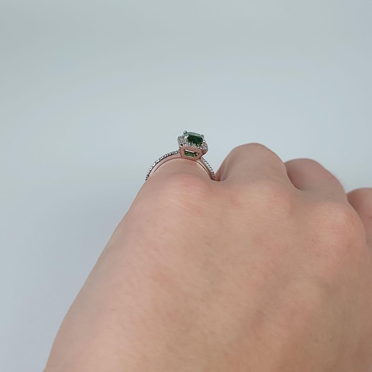 Modern Green Diamaond Ring Engagement Ring 14 Karat White Gold Tsavorite Diamond Ring For Sale