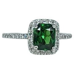 Green Diamaond Ring Engagement Ring 14 Karat White Gold Tsavorite Diamond Ring 