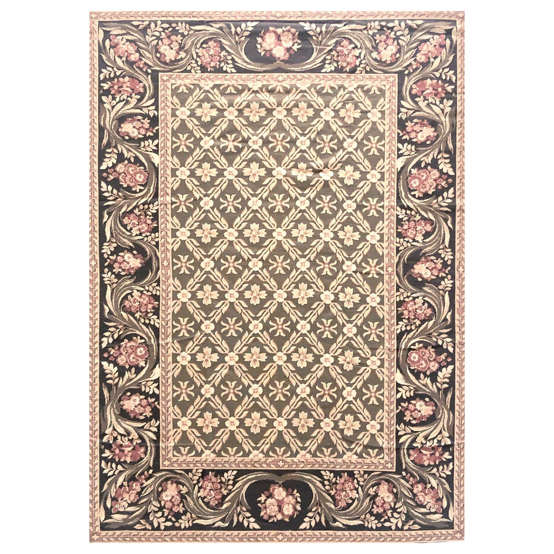 Green Diamond Design Needlepoint New Chinese Rug For Sale