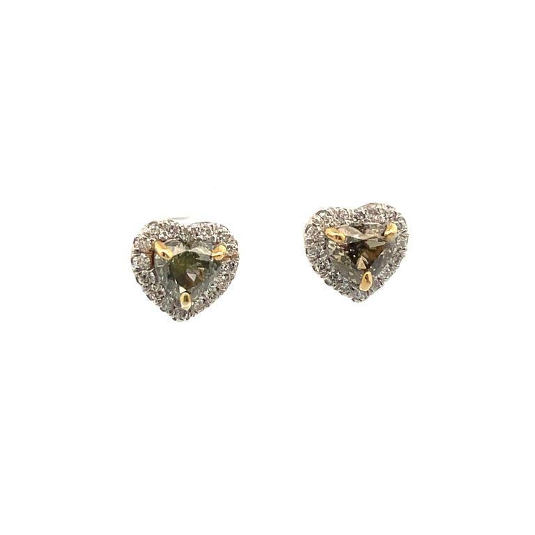 Women's Green Diamond Halo Studs Earrings Heart shape 2.00ct White Dia. .80ct In 18KW  For Sale