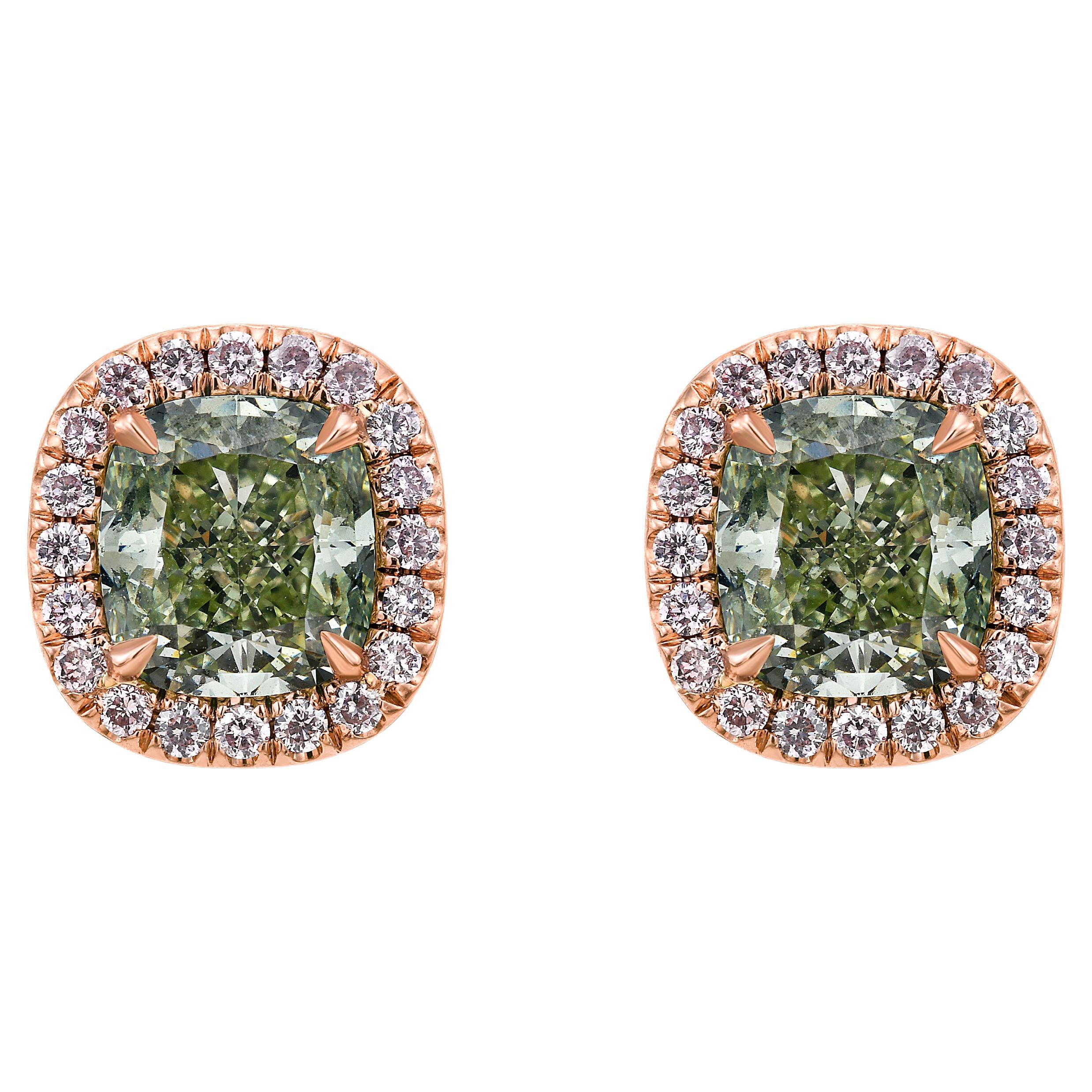 Fancy Yellowish Green Diamond Stud Earrings