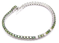 "Green" Diamond Line or Tennis Bracelet in 18 Karat White Gold
