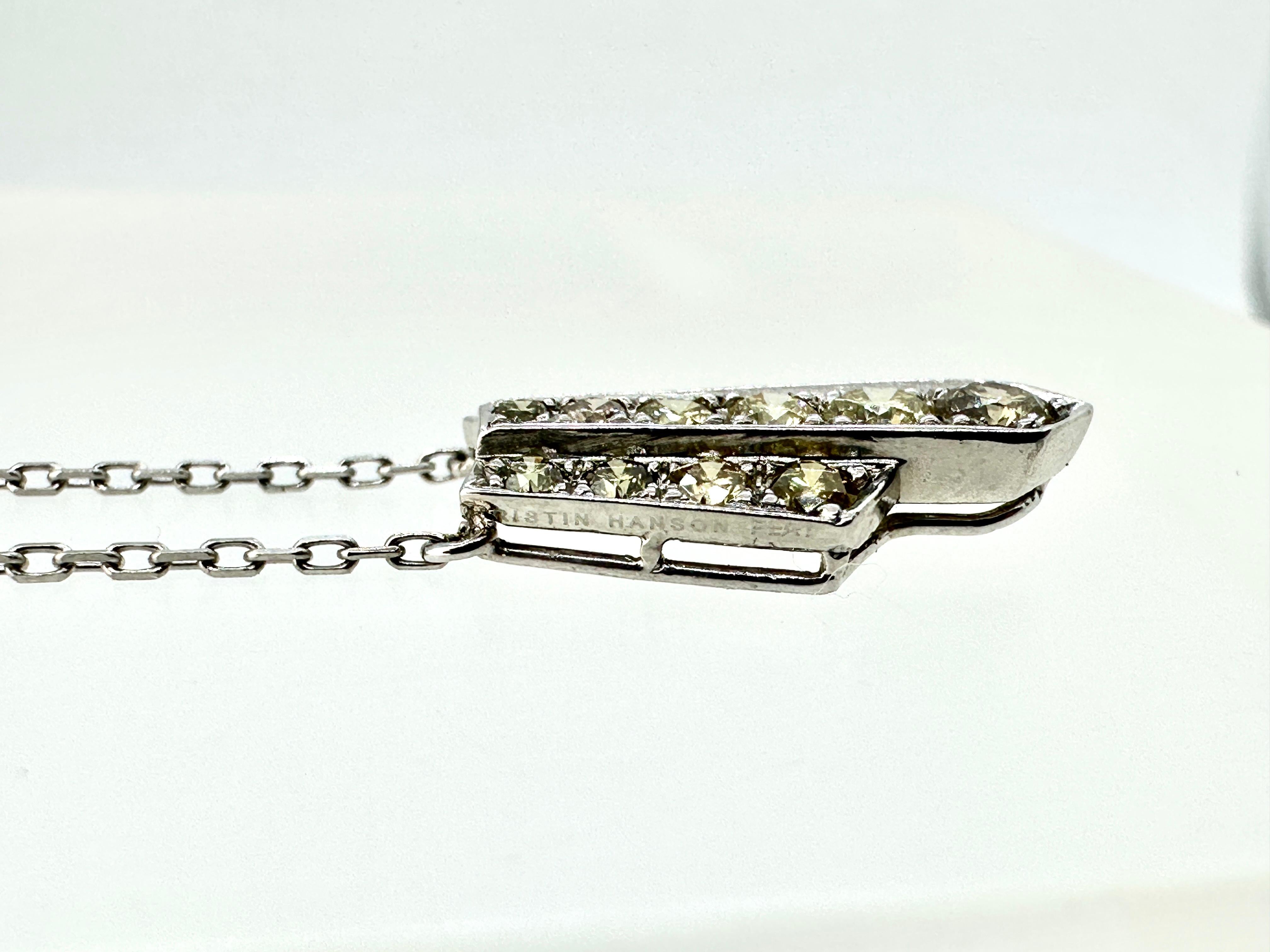 Platinum Green Diamond Pendant Necklace  In New Condition For Sale In Rhinebeck, NY