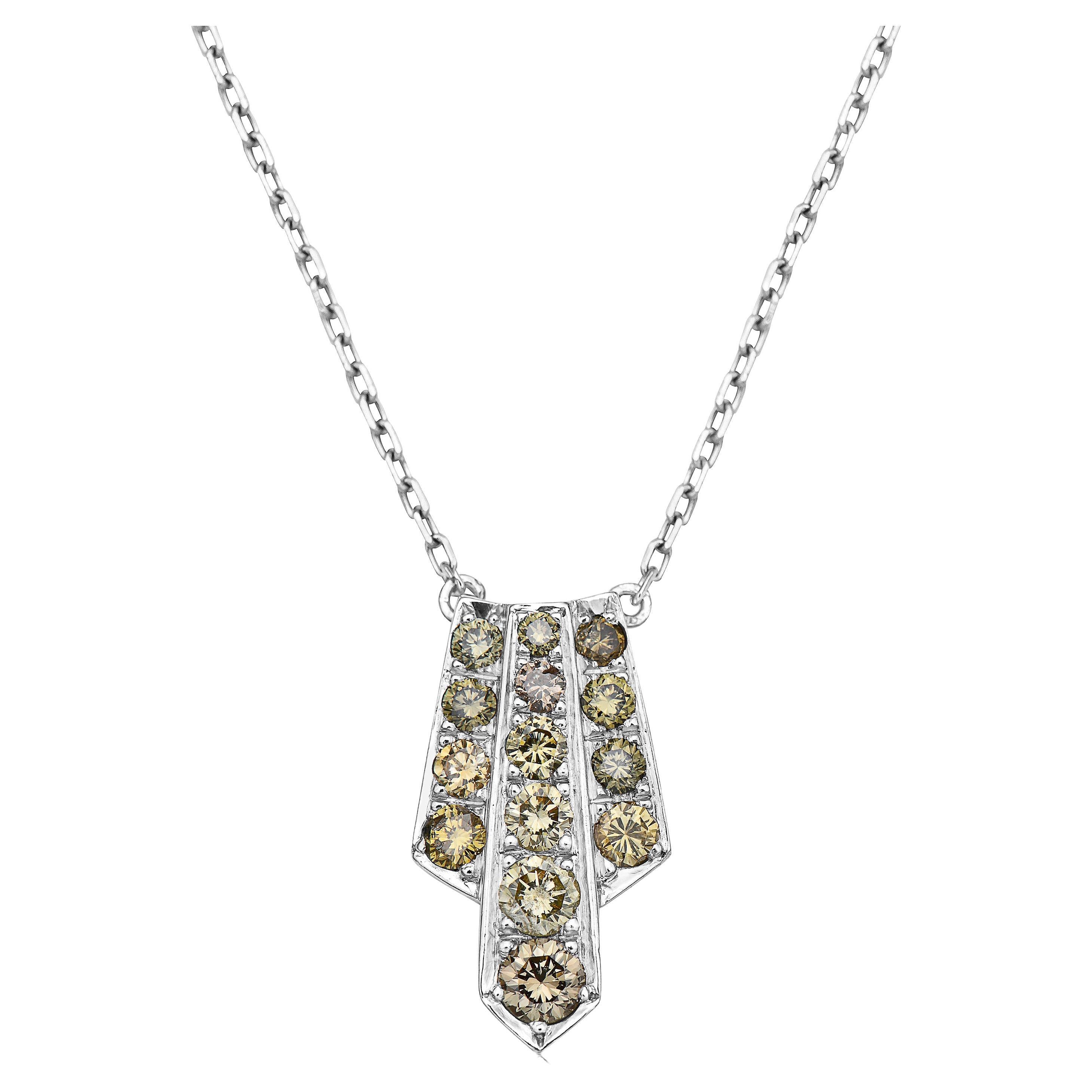 Platinum Green Diamond Pendant Necklace  For Sale