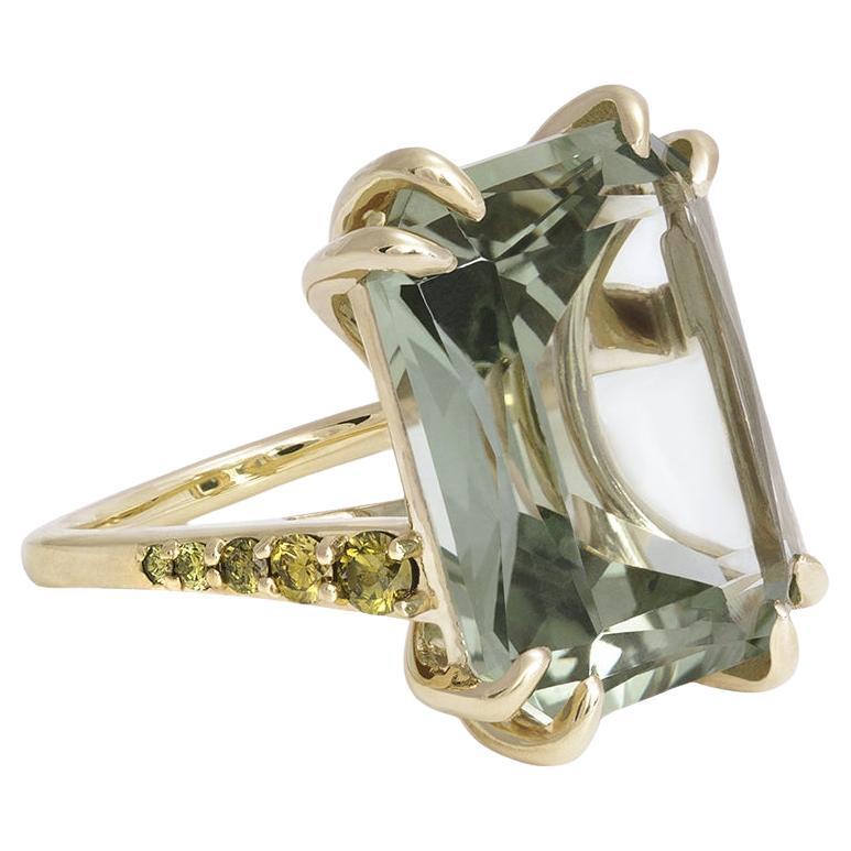 Green Diamond Prasiolite 14k gold cocktail Ring 