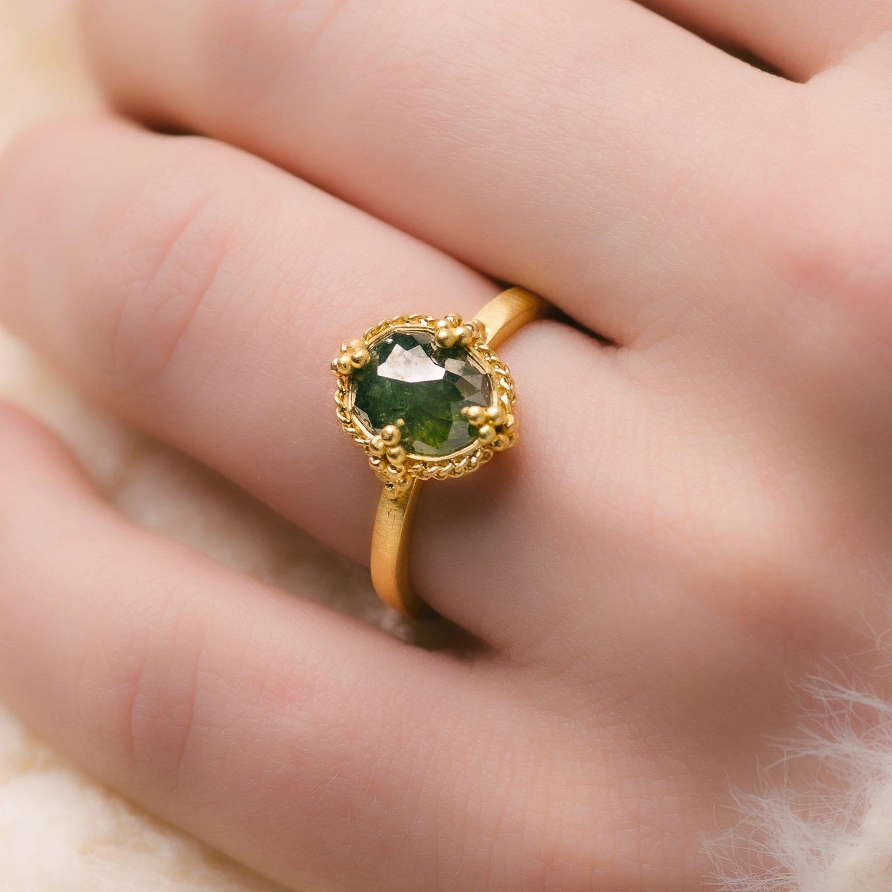 Rose Cut Green Diamond Ring For Sale