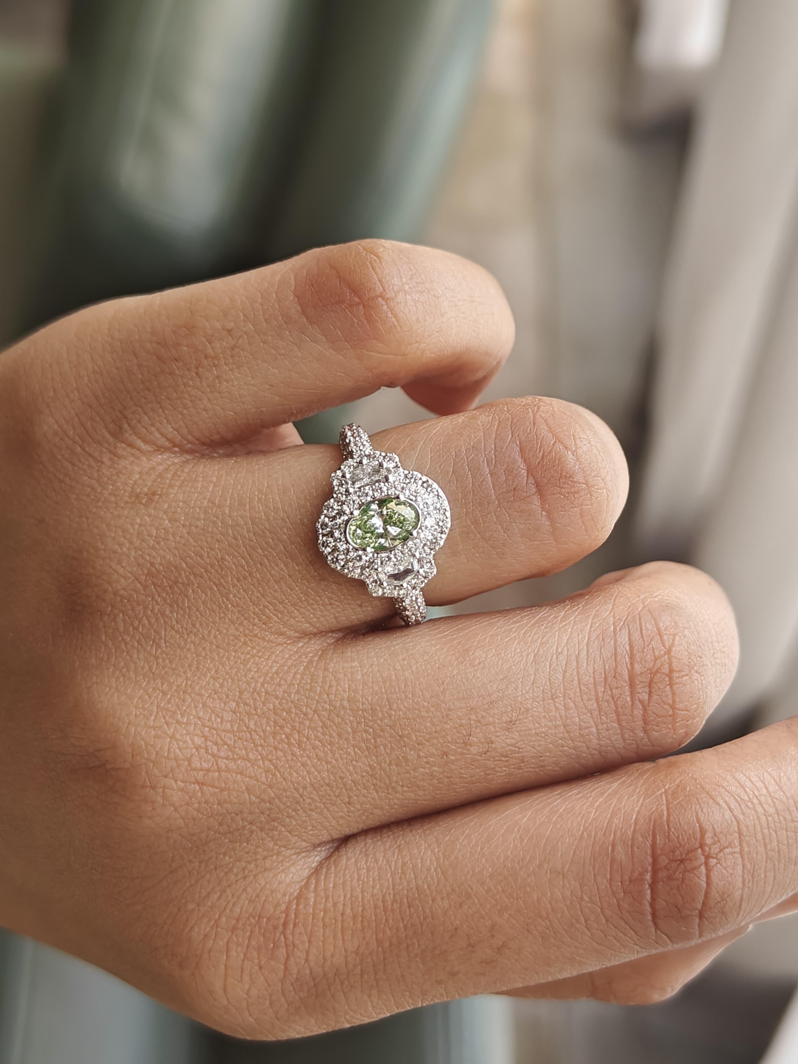 Oval Cut Green Diamond Ring For Sale