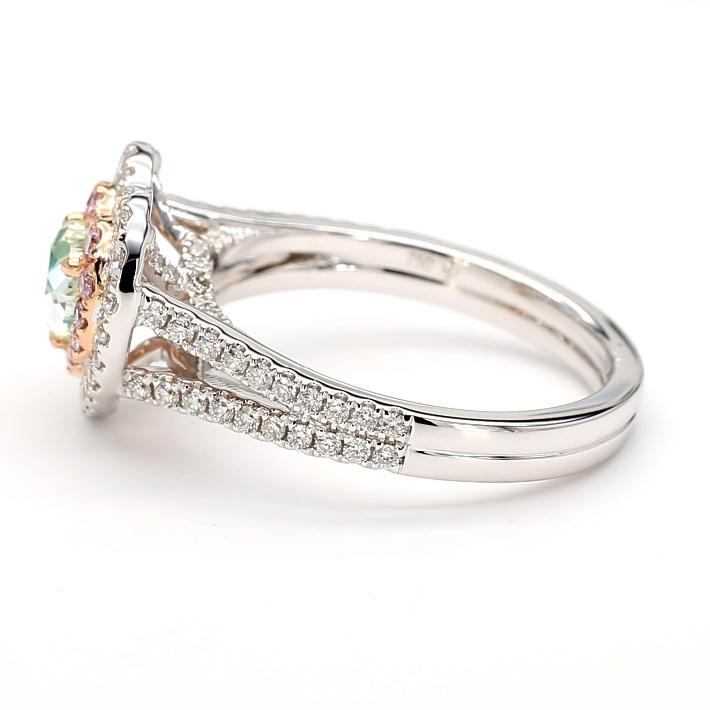 Grüner Diamantring Herzform *GIA zertifiziert* Fancy Color 18K Weißgold (Herzschliff) im Angebot