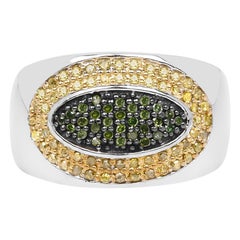Green Diamond Ring With Yellow Diamond 0.36 Carats Sterling Silver