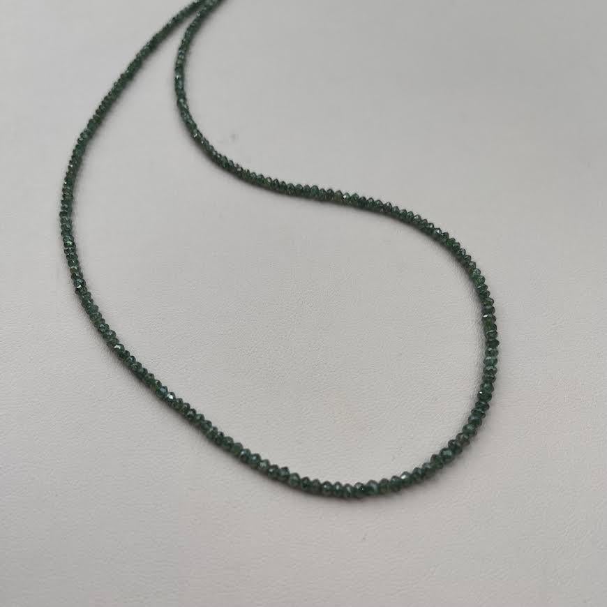 Bead Green Diamond Strand with a 14 Karat Yellow Gold Clasp For Sale