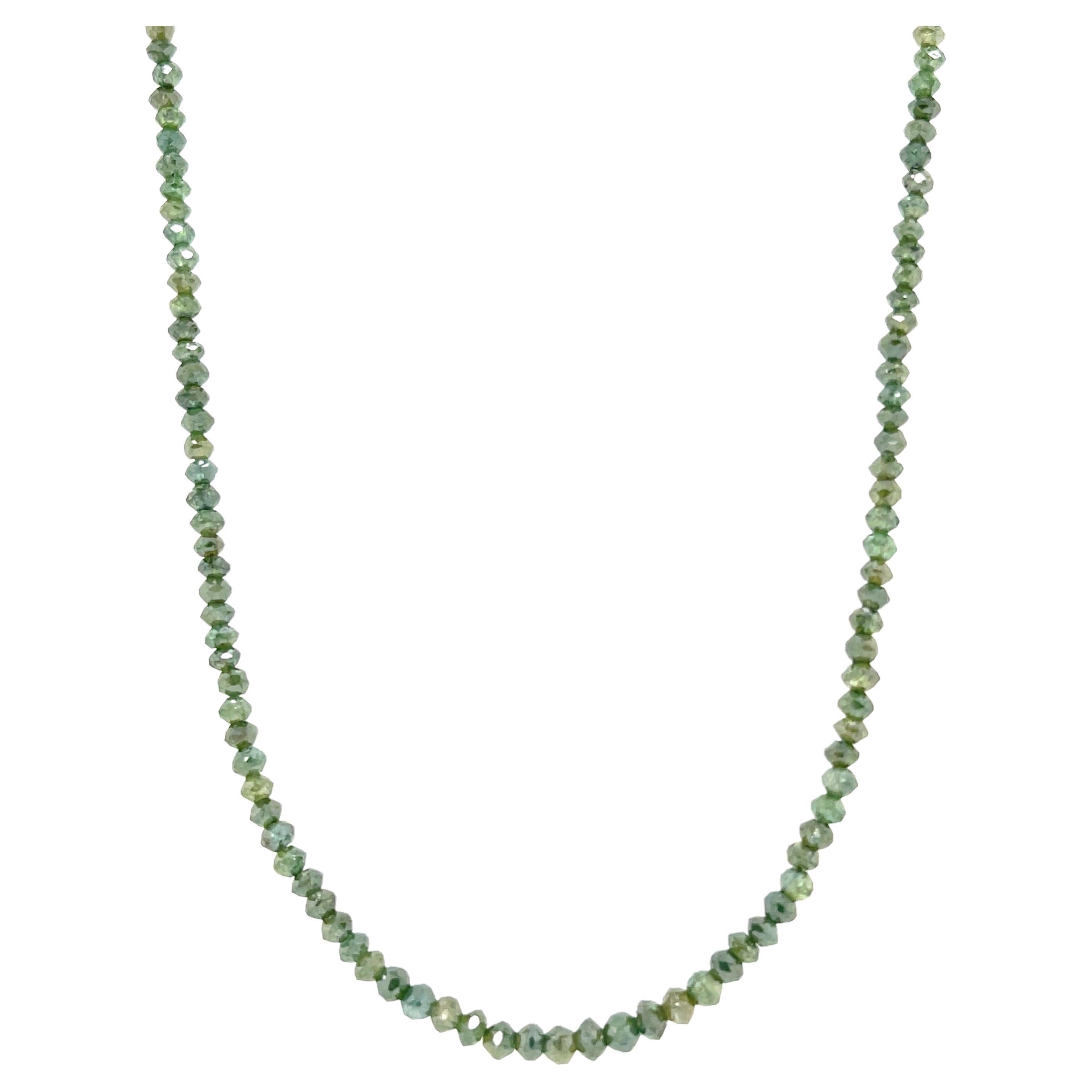Green Diamond Strand with a 14 Karat Yellow Gold Clasp For Sale