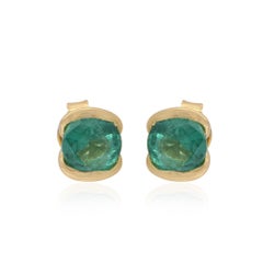 Green Diamond Stud Earring Solid 14k Yellow Gold Emerald Shape Dainty Earring