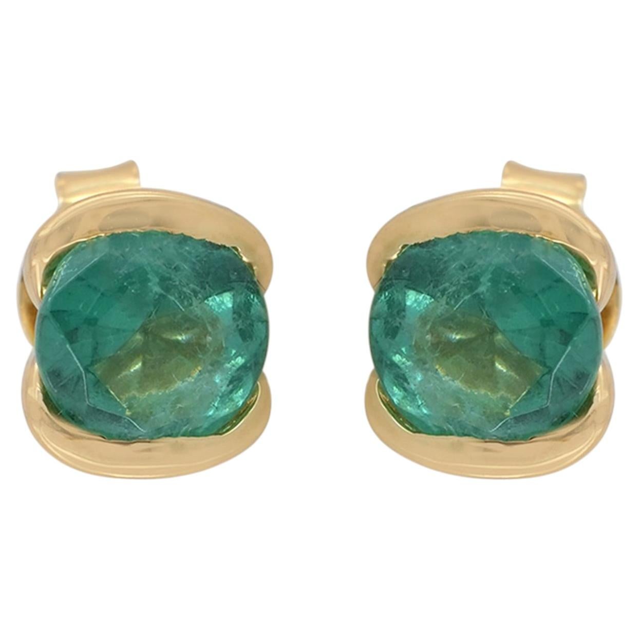 Green Diamond Stud Earring Solid 14k Yellow Gold Emerald Shape Dainty Earring
