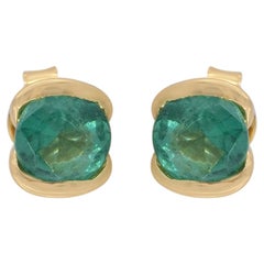 Green Diamond Stud Earring Solid 14k Yellow Gold Emerald Shape Dainty Earring