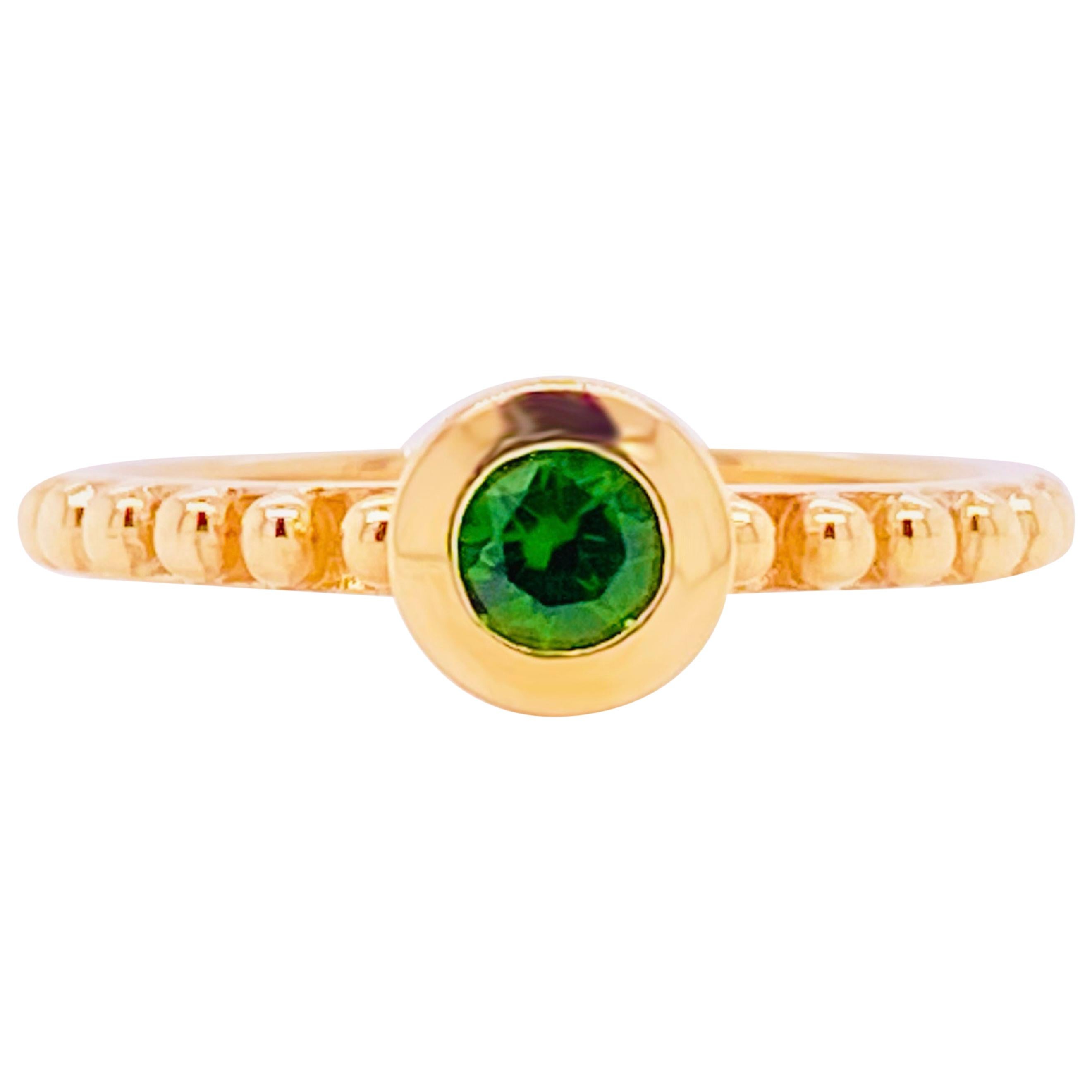 Chrome Diopside Ring, 14 Karat Gold Green Diopside Handmade Stackable Band For Sale
