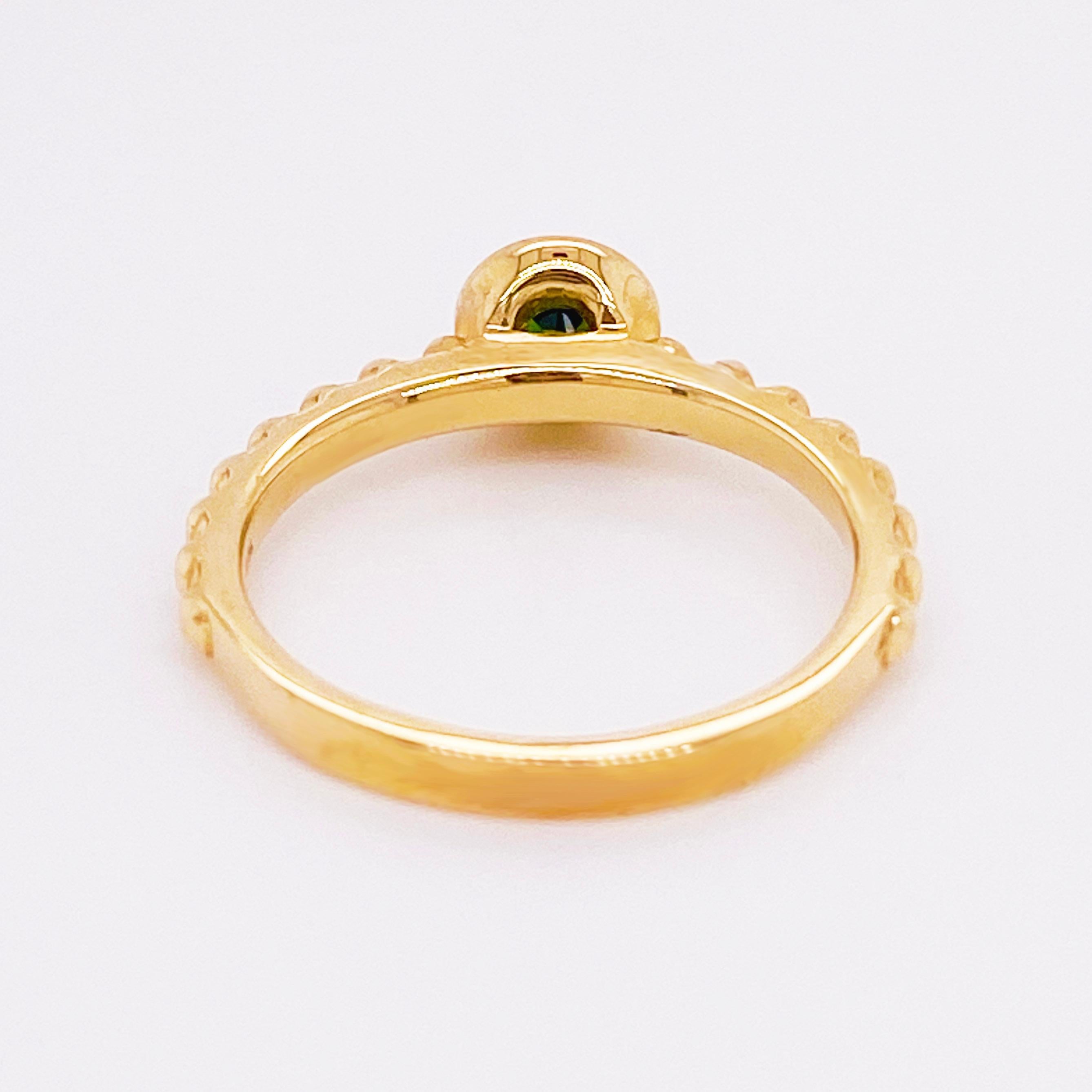 Modern Chrome Diopside Ring, 14 Karat Gold Green Diopside Handmade Stackable Band For Sale