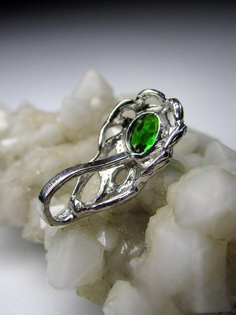 Artisan Green Diopside Silver Pendant Deep Green Gemstone For Sale