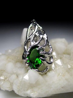 Green Diopside Silver Pendant Deep Green Gemstone