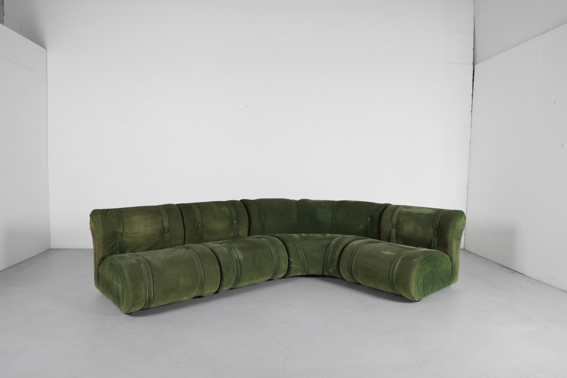 Green Doimo Salotti Attributed Faux Suede Modular Sectional Sofa en vente 3