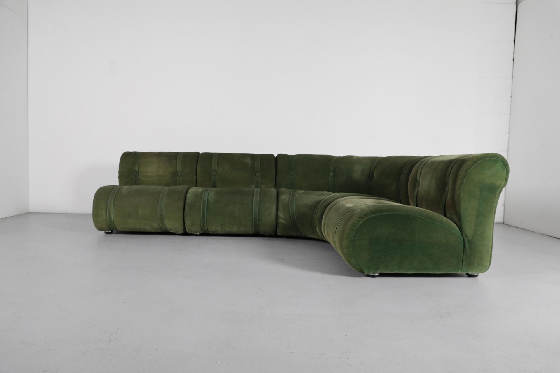 Green Doimo Salotti Attributed Faux Suede Modular Sectional Sofa en vente 5