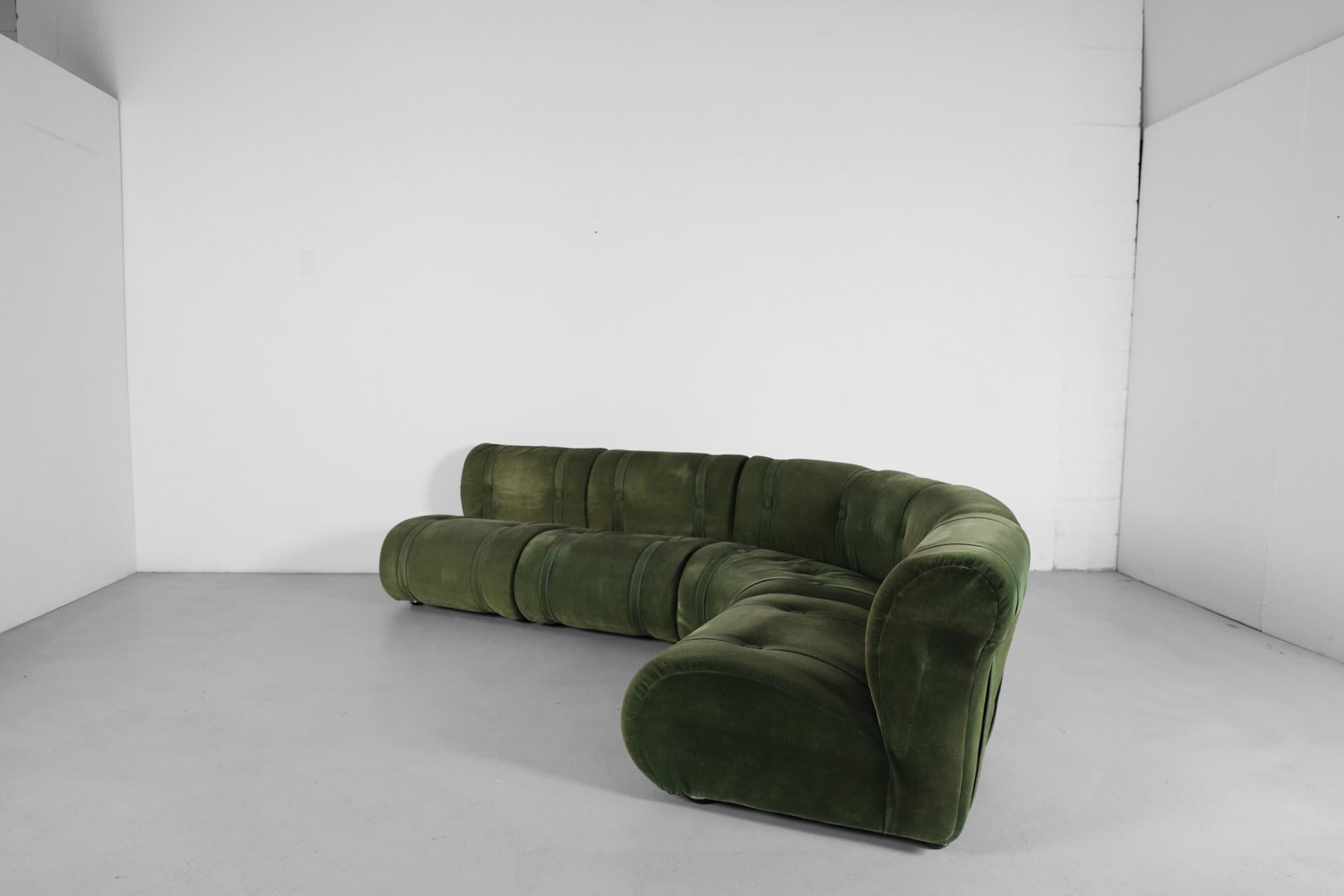 italien Green Doimo Salotti Attributed Faux Suede Modular Sectional Sofa en vente