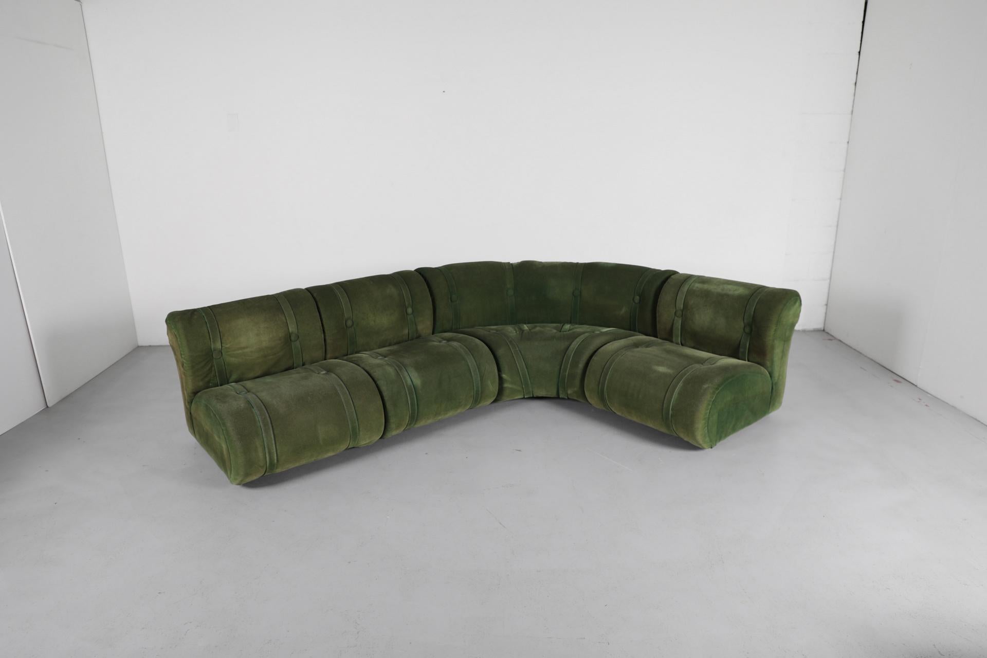 Green Doimo Salotti Attributed Faux Suede Modular Sectional Sofa en vente 2