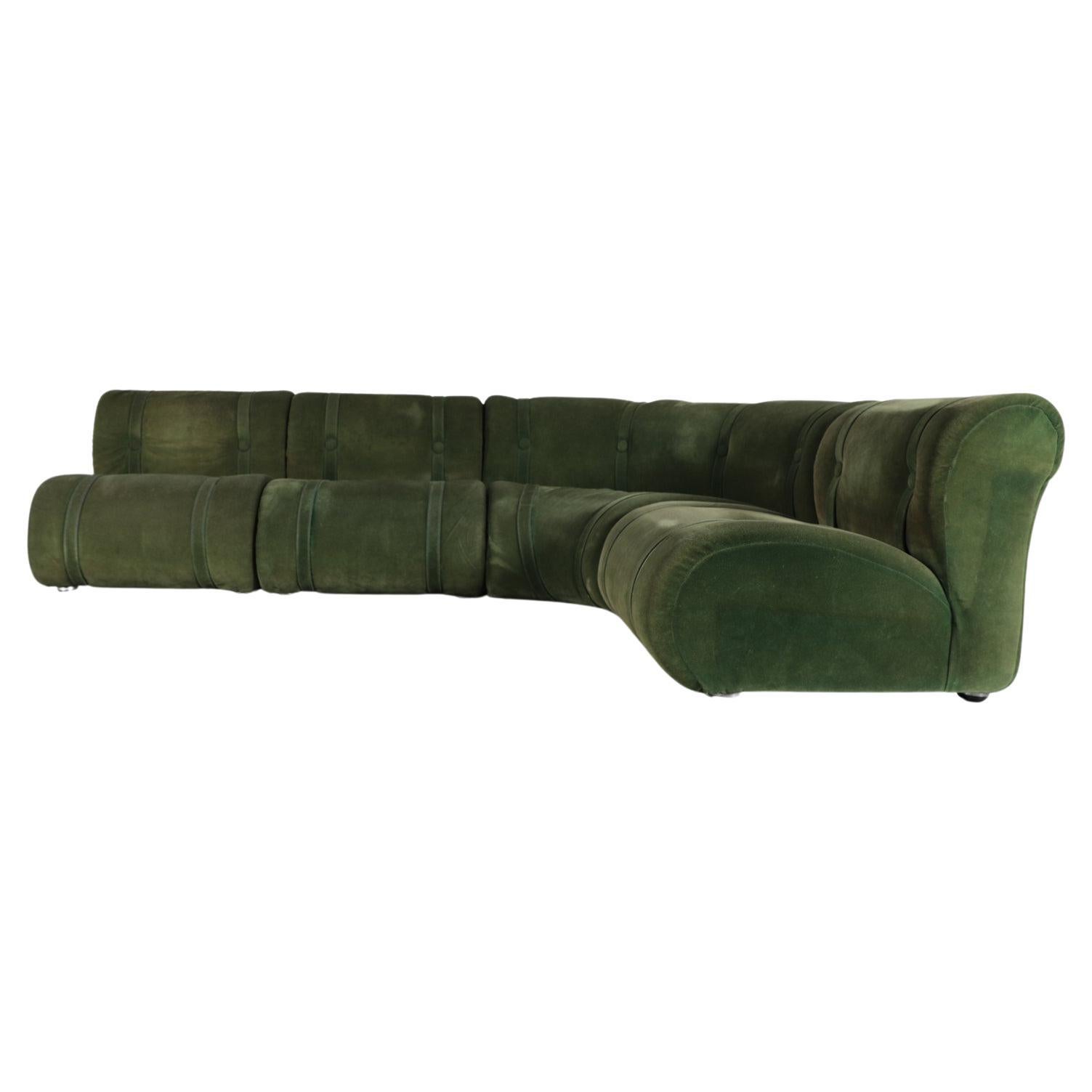 Green Doimo Salotti Attributed Faux Suede Modular Sectional Sofa