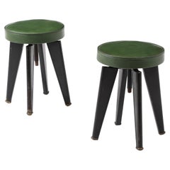 Green Dominique “Clemenceau” Stools, France 1940's