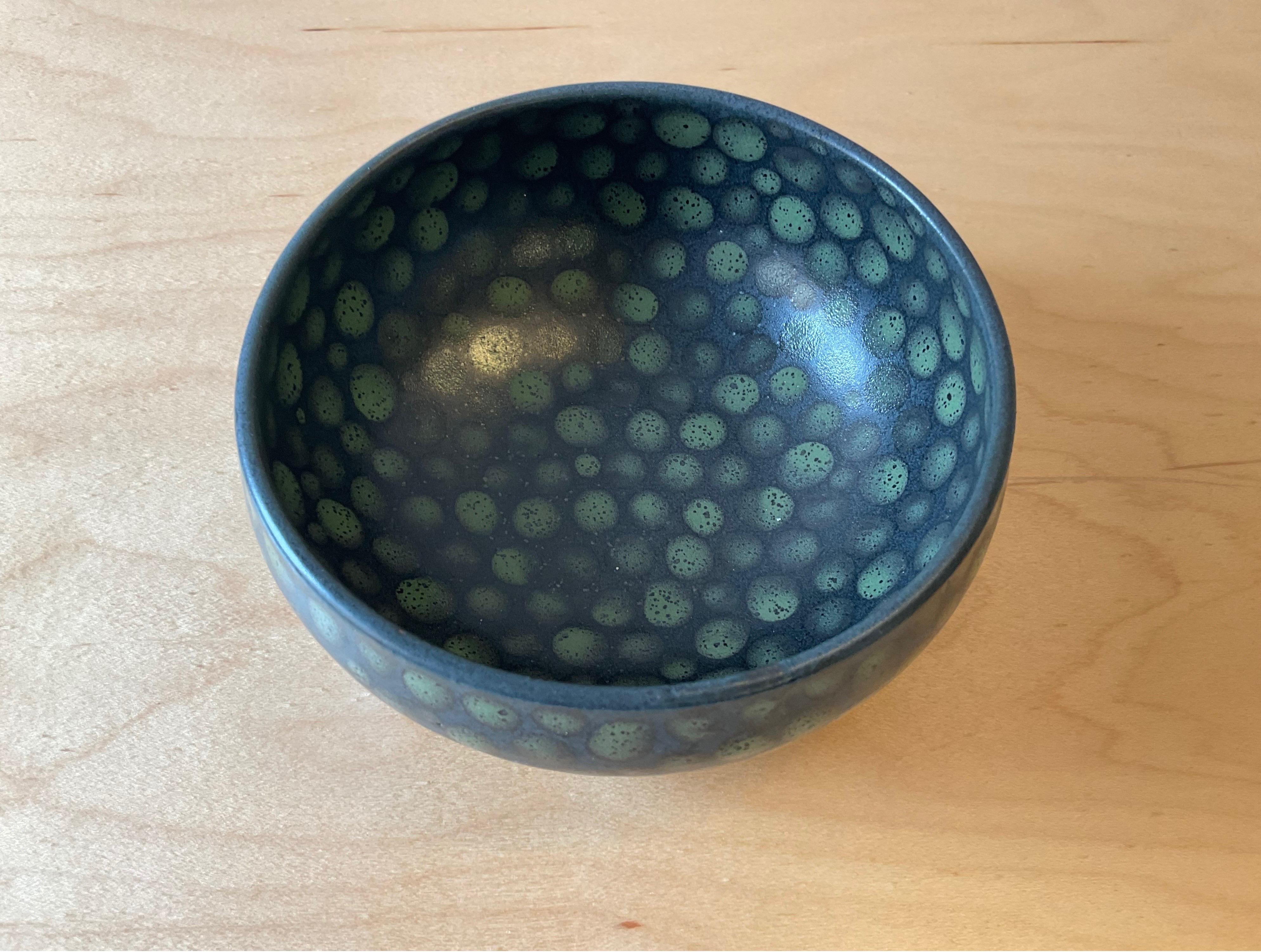 American Green Dots on Black Small Hand-Thrown Stoneware Bowl