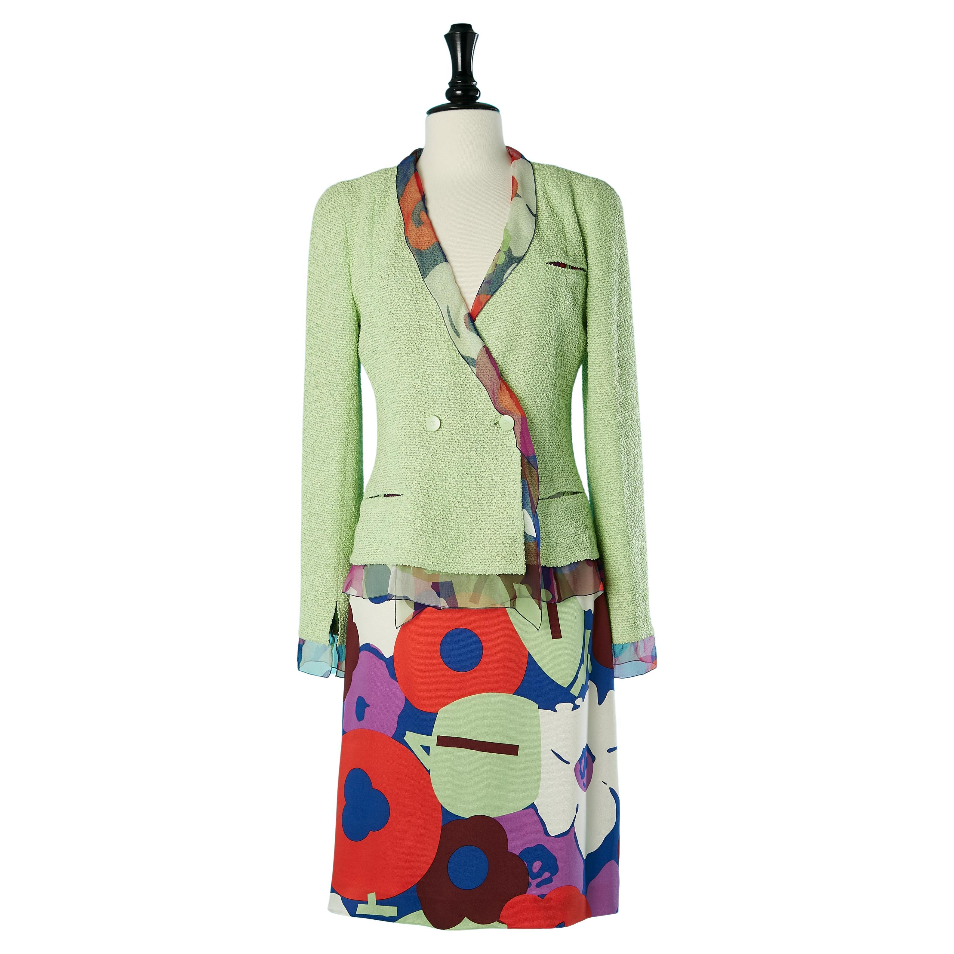 Green double breasted skirt-suit and printed skirt Chanel  For Sale