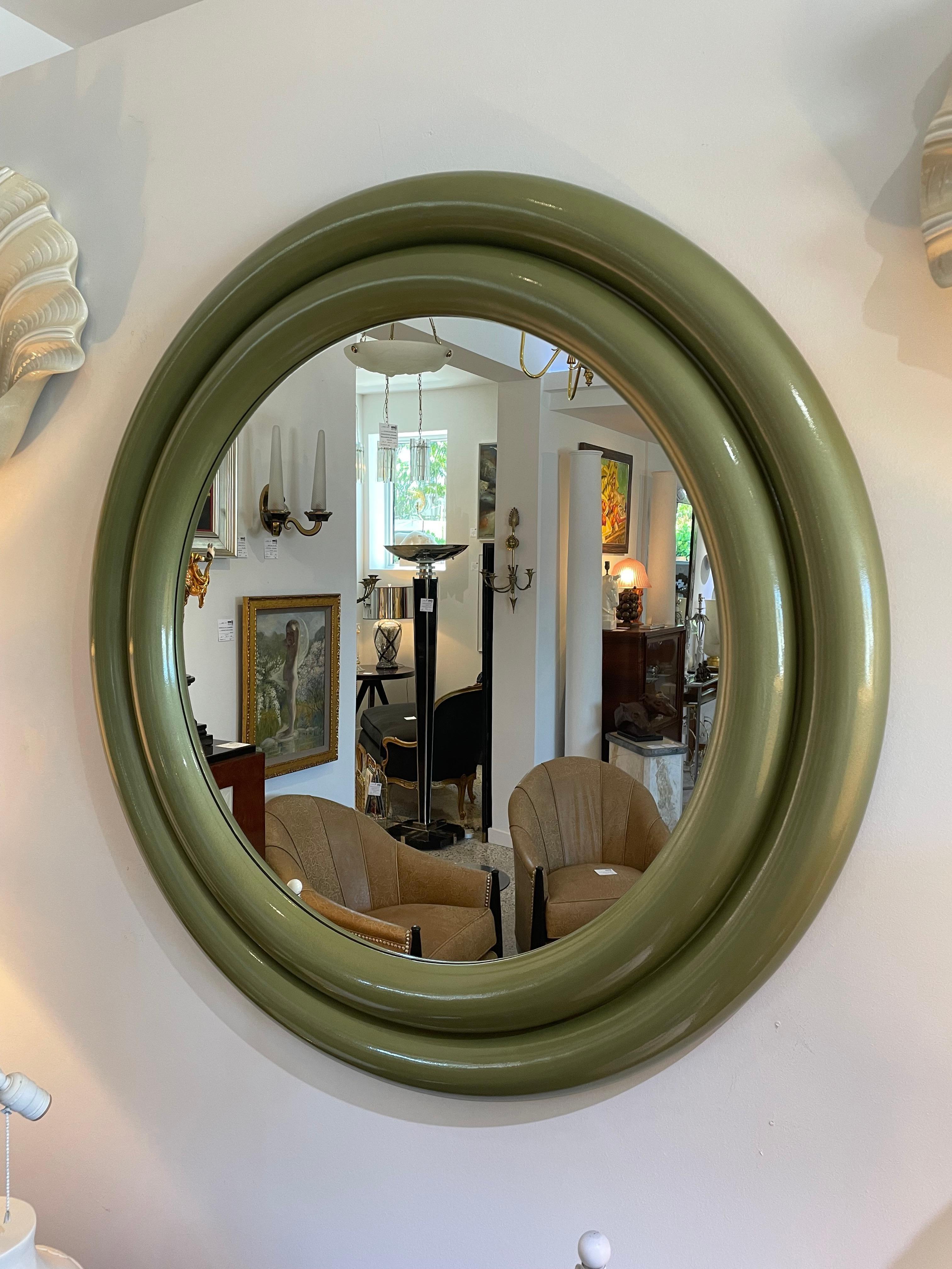 Art Deco Green Double Bumper Wall Mirror by Gampel-Stoll.