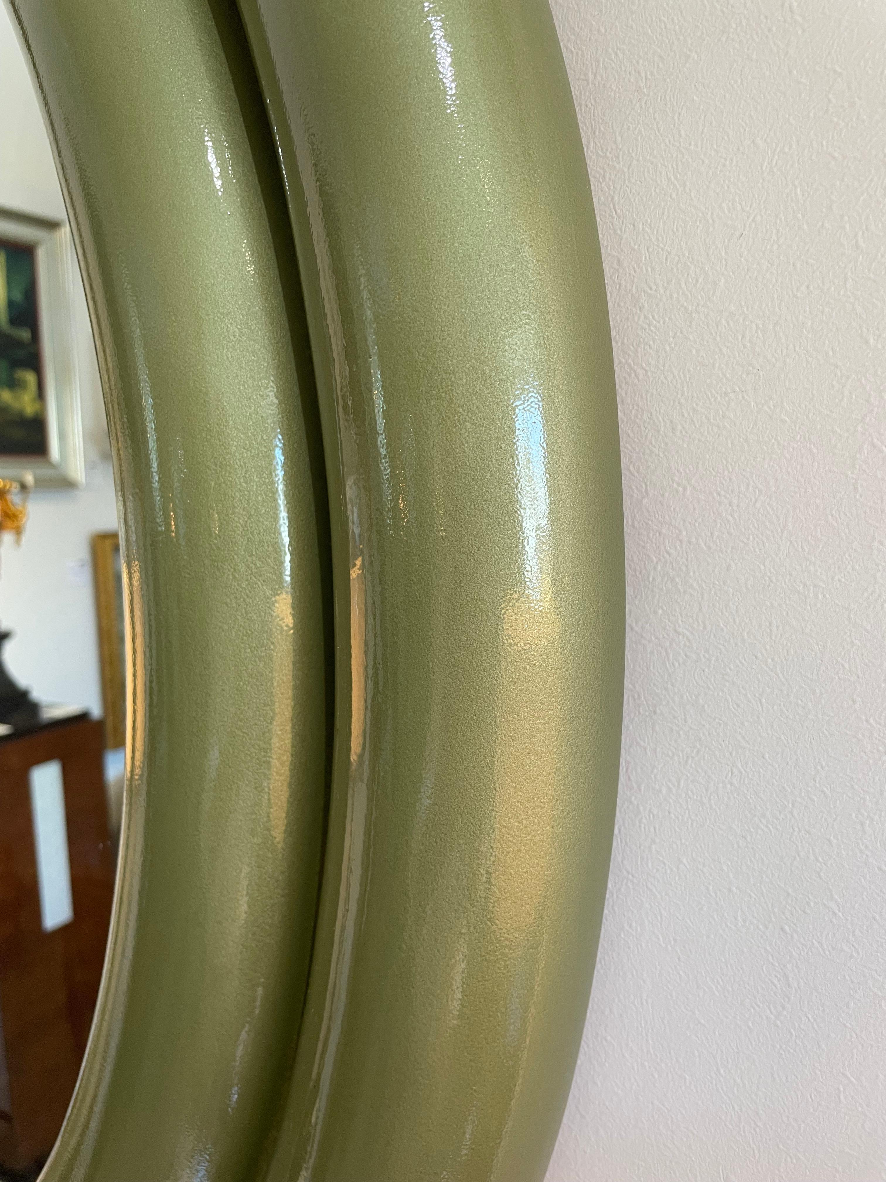 Lacquered Green Double Bumper Wall Mirror by Gampel-Stoll.